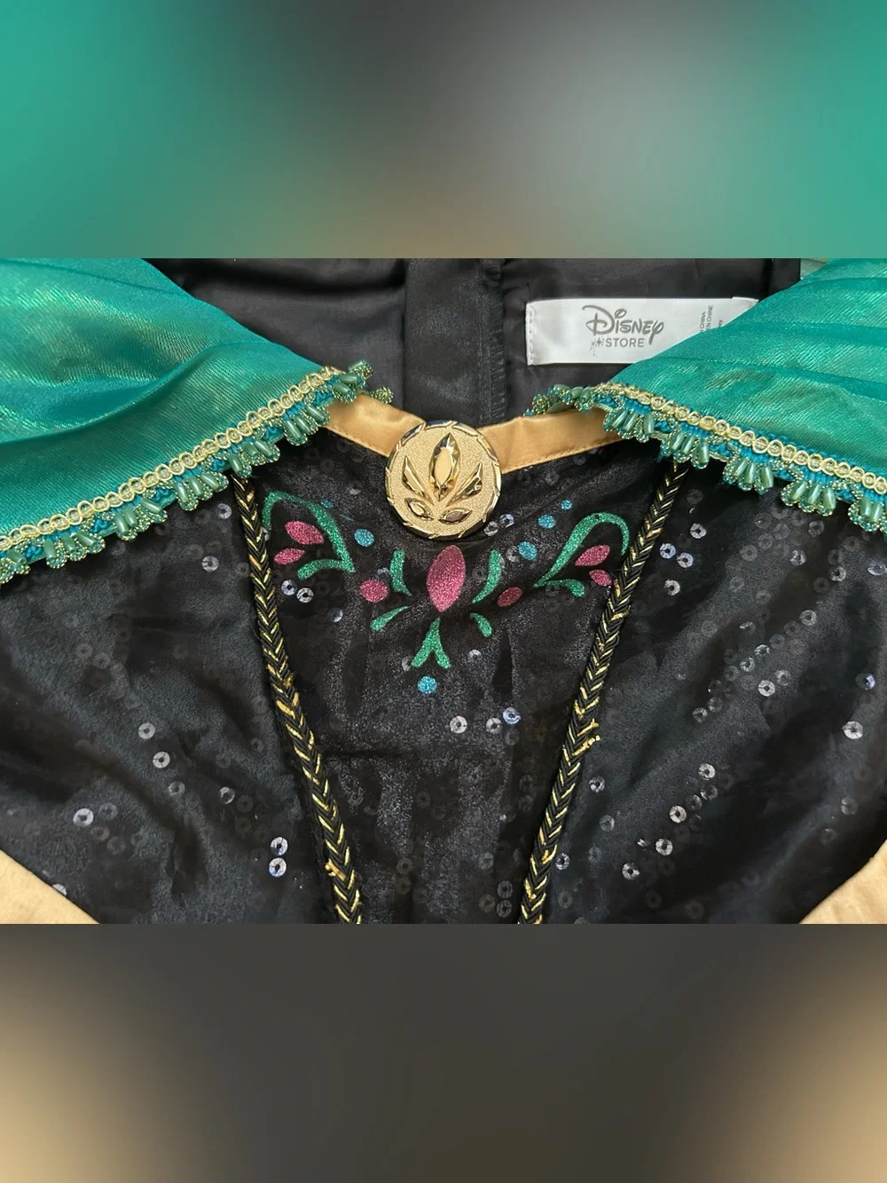 Disney Store Frozen Anna Coronation Costume Dress Size 7/8 Shoes 2/3 Crown Wand